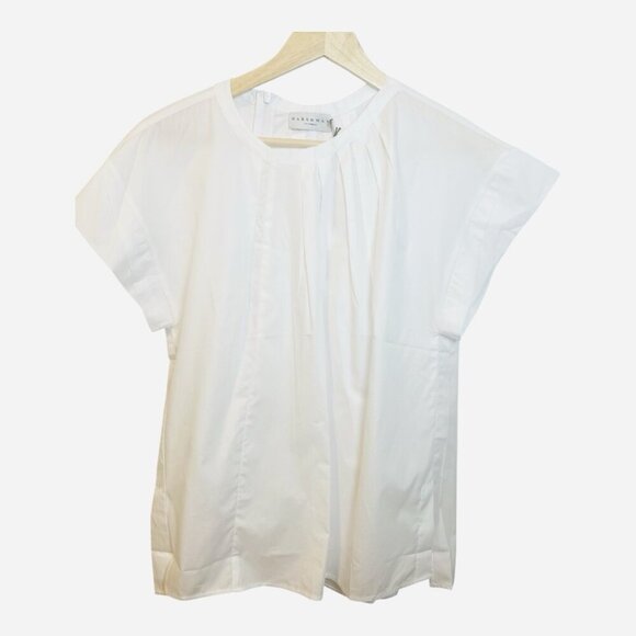 HARSHMAN Putzel 100% Cotton Pleated Cap Sleeve Top White Medium MSRP $193 - Picture 2 of 10
